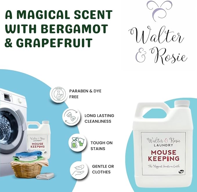 Walter & Rosie Mouse Keeping Luxury Detergent - Inspired Scent with Bergamot and Grapefruit - Cleans All Fabric Types - Ideal for Machine & Handwash - The Happiest Detergent on Earth - 32 Oz