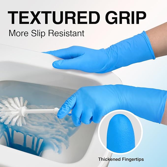 Schneider Nitrile Exam Gloves, Extended 12 Inches Cuff, X-Large, 50-ct Box, 4 mil, Gloves Disposable Latex Free, Powder Free for Medical, Food Prep, Cleaning, Cooking, Blue