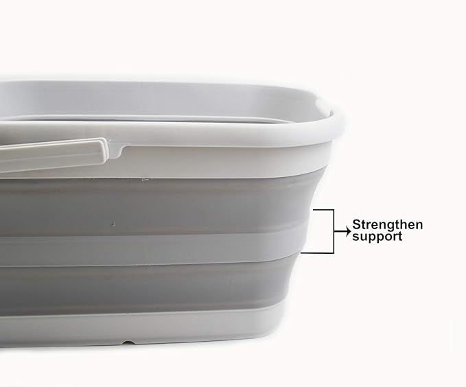 SAMMART 12L (3.1 Gallon) Collapsible Rectangular Handy Bucket/Multiuse Foldable Water Pail for Camping, Fishing (Grey (Set of 2))