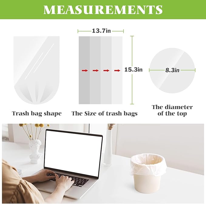 1 Gallon 110 Counts Strong Trash Bags Garbage Bags by Teivio, Bin Liners, for home office kitchen (Clear)