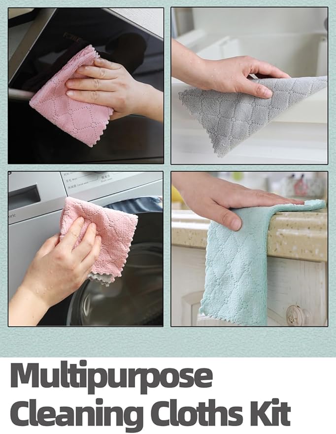 24PCS Kitchen Dishcloth, Microfiber Washcloth, Soft Cleaning Cloths, Coral Fleece/Lint Free/Absorbent/Quick Dry/Nonstick Oil Rags, Reusable Washable Tea Towel, 6''x10''(Mixcolor)