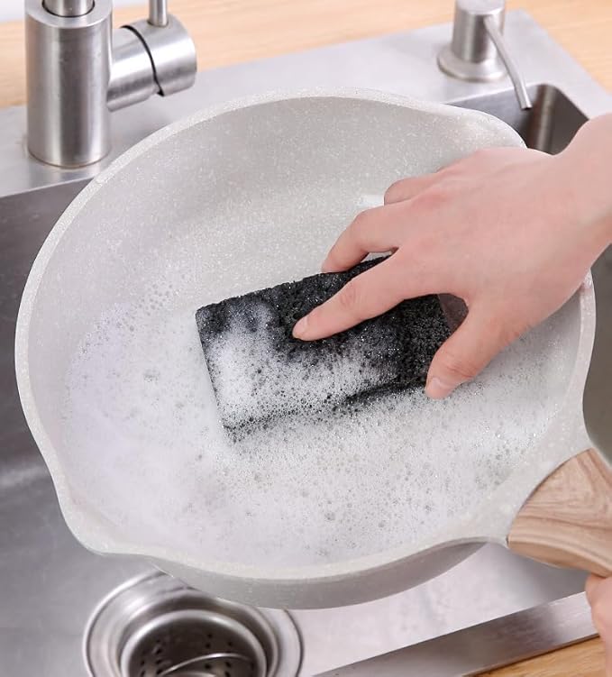 12 - Pack Non-Scratch Scrub Sponges - Sponges for Dishes and Washing Dishes, Cleaning Sponges for Kitchen Home Bathroom Cars, Funny Cut-Outs DIY for Kids (Black)