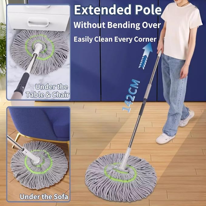 Microfiber Mops for Floor Cleaning, Long Handle Self Wringing Mop, Twist Mop for Tile, Hardwood Floor, Tile, Kitchen, Home, Office