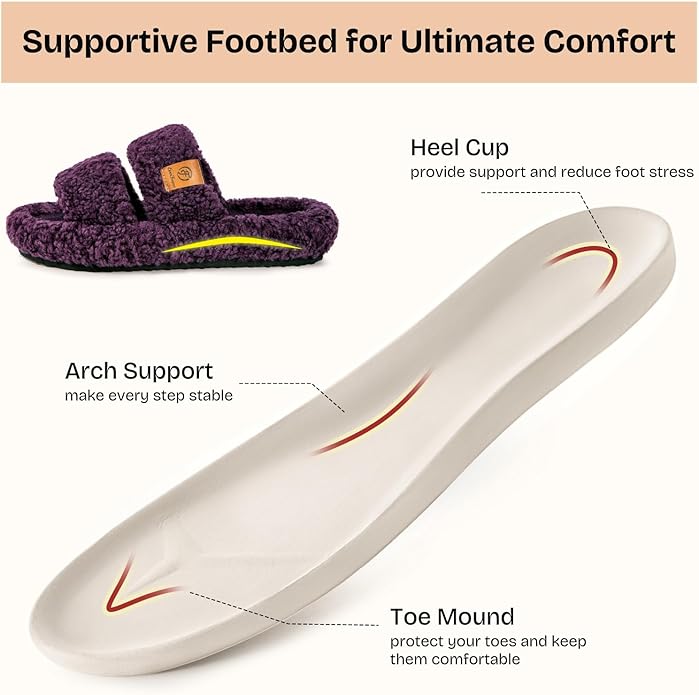 EverFoams Womens Fuzzy Open-toe Slippers Soft Comfy Memory Foam Indoor House Shoes