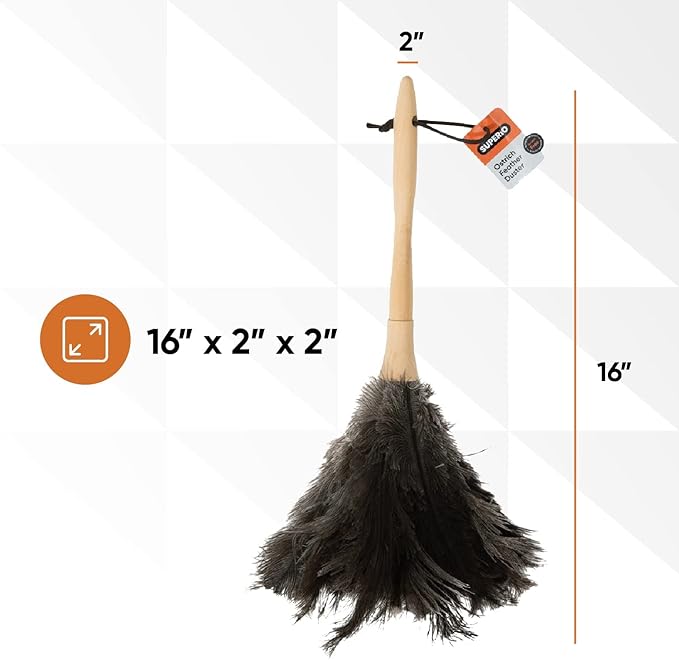 Superio Ostrich Feather Duster Fluffy Dust Remover, with Wooden Handle Reusable for Cleaning Homes, Ceilings, and Furniture (3 Pack) (2 Pack)