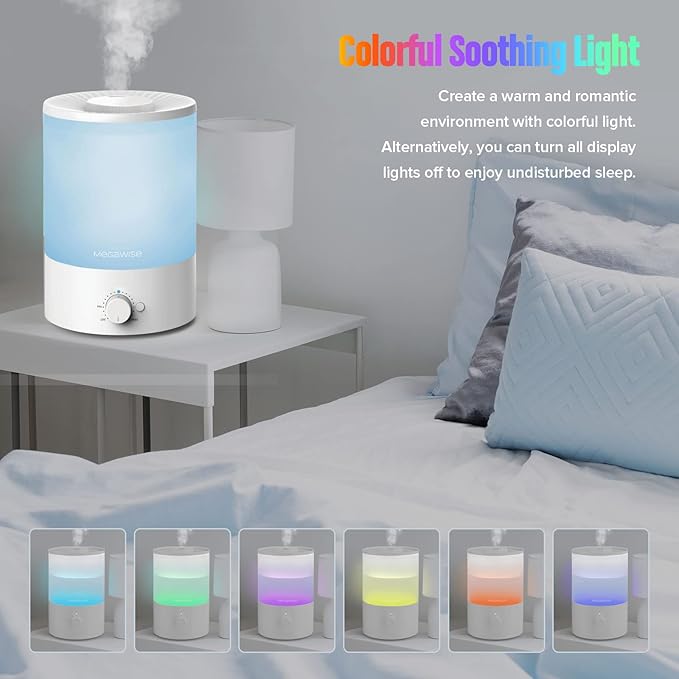 MegaWise Cool Mist Humidifiers, 3.5L Top Refill Ultrasonic humidifier for Bedroom, Baby Room, Office