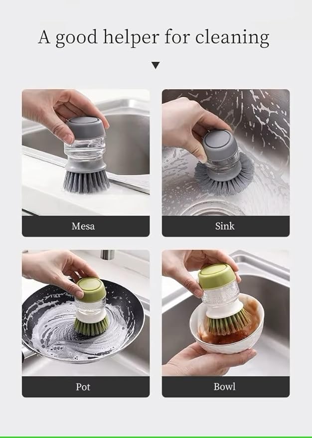 Soap Dispenser Palm Dish Brush with Storage Bracket – Drainage Base, Easy-to-Clean Kitchen Utensil Cleaner | Includes Extra Soft Bristle Brush (Green)