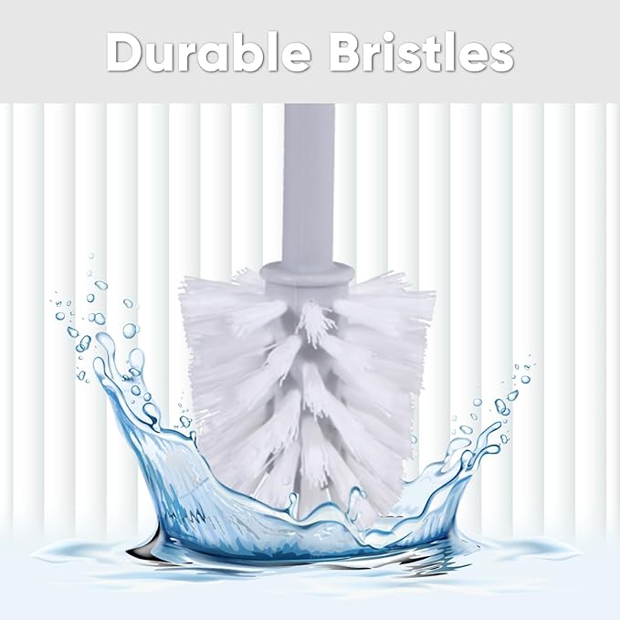 Decorative Plastic Toilet Bowl Brush and Holder Set, White (1 Pack) Cleaner Scrubber for Bathroom - Ribbed Design
