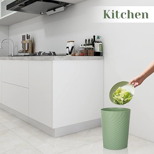 UUJOLY Bathroom Small Trash Can with Trash Bag Plastic Garbage Can Round Waste Basket for Bathrooms, Laundry Room, Kitchens, Offices, Kids Rooms, Dorms, 1.8 Gallons, 3 Pack (Blue Green Beige)