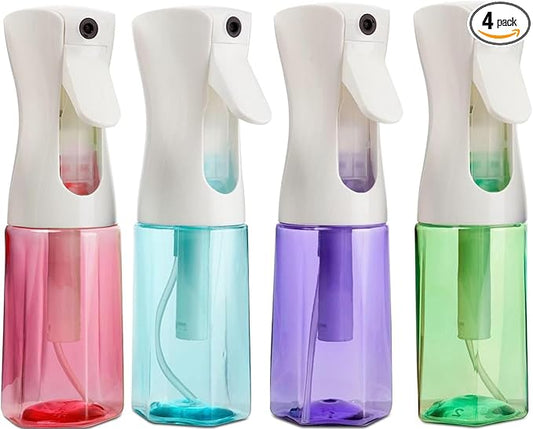 Continuous Mist Spray Bottle – Ultra Fine Mist for Hair Styling, Salon Use, and Versatile Applications – 5 oz Octagon Shape Empty Bottle – Variety Pack of 4