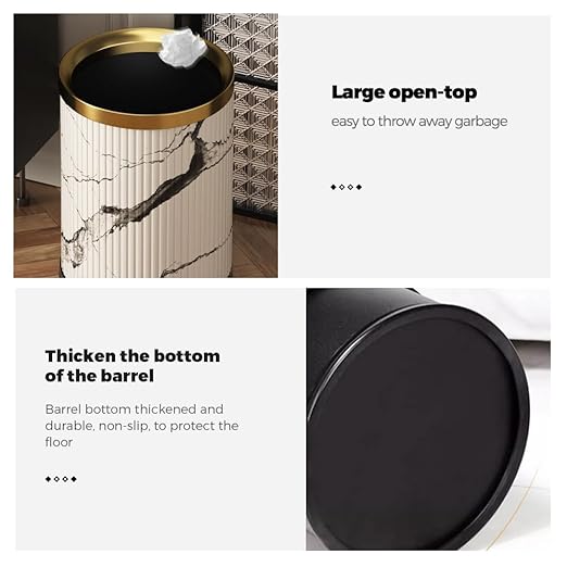 Small Fancy Bathroom Trash Can, Metal Trash can Covered with Leather, Open Top, with Inner for Bathroom, Living Room, Bedroom, Office, Bank, Hotel (9L-Chinese Style)