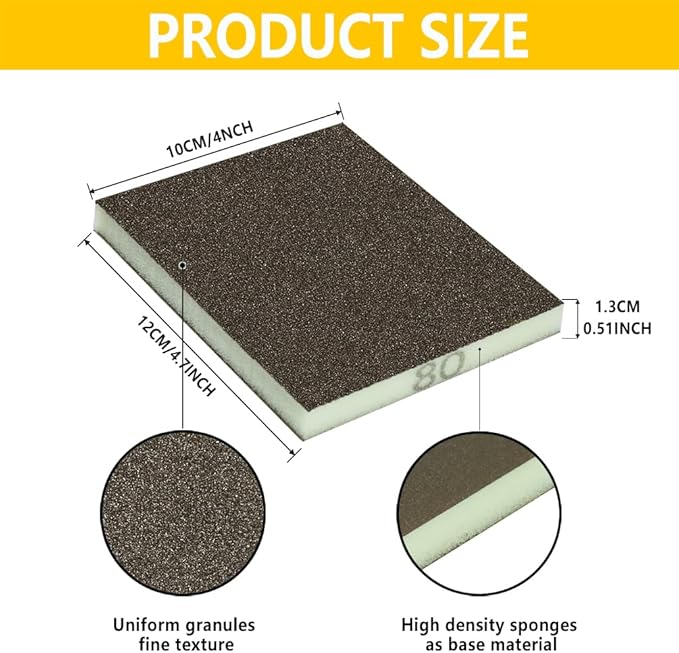 16PCS 180 Grits Sanding Sponge Fine Coarse Sanding Block, Washable and Reusable Wet Dry Sandpaper Sponge， Sander Sponges for Wood Drywall Metal Wood
