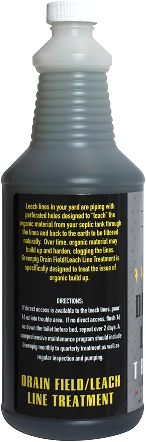 GREEN PIG Drain Field Cleaner, Septic Safe Drain Clog Remover, Treatment for Quickly Clearing Leach Field System Clogs, Back-Ups, and Foul Odors in Septic Tank Systems, 1 Quart