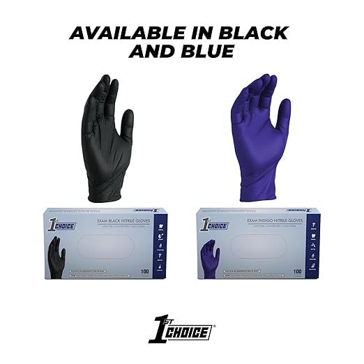1st Choice Nitrile Gloves Medium, 3 Mil Indigo Nitrile Gloves Disposable Latex Free, Box of 100 Medical Gloves