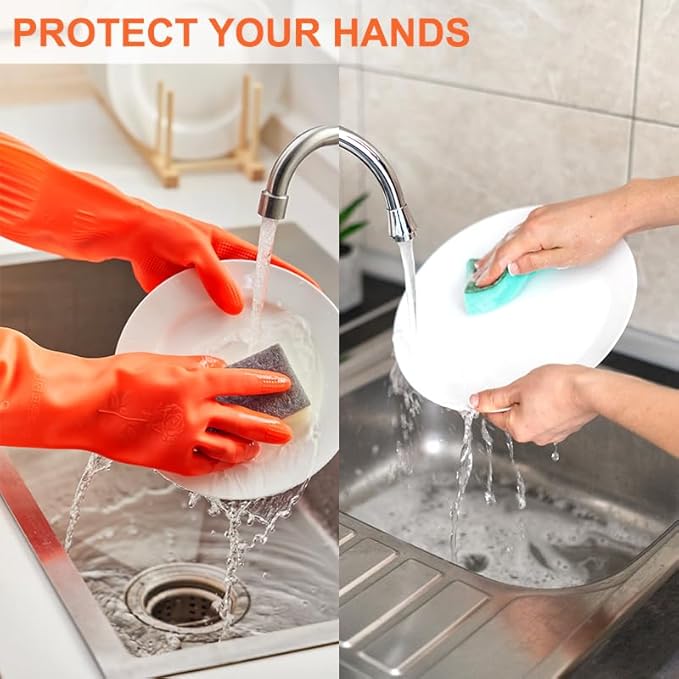 North Tower Kitchen Washing Room Gloves Fleece Lined, Reusable, Waterproof with Extra-Long Cuff & Anti-Slip Design for Household & Kitchen Use,15",2 Pairs Small