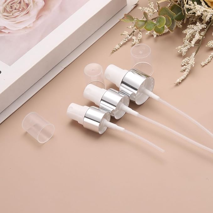 uxcell 12 Pcs Silver White Spray Top, 20/410 Fine Mist Sprayer Reusable Replacement Spray Bottle Pump Plastic Top for Cosmetic Perfume and Body Sprays Bottle