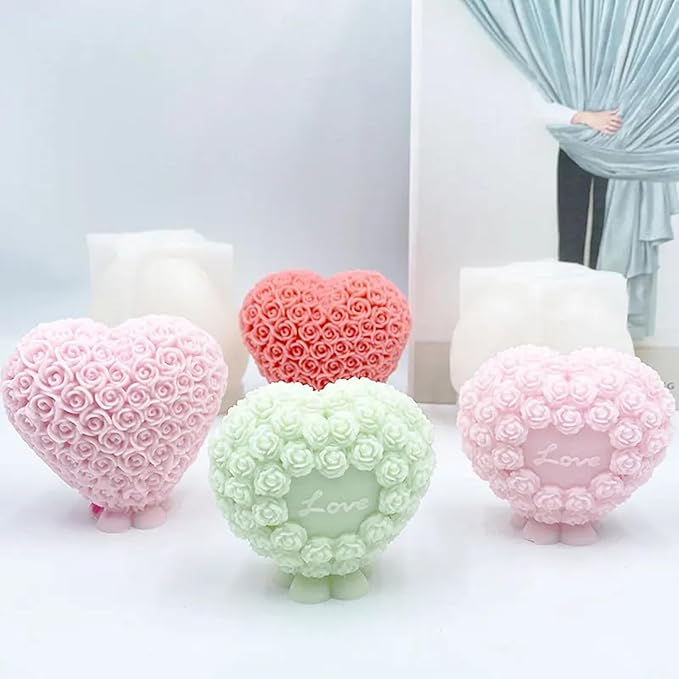 Love Heart Candle Silicone Mold Fondant Chocolate Candy Cake Decorating Mold Soap Resin Polymer Clay Mould Wedding Valentine's Day Decor