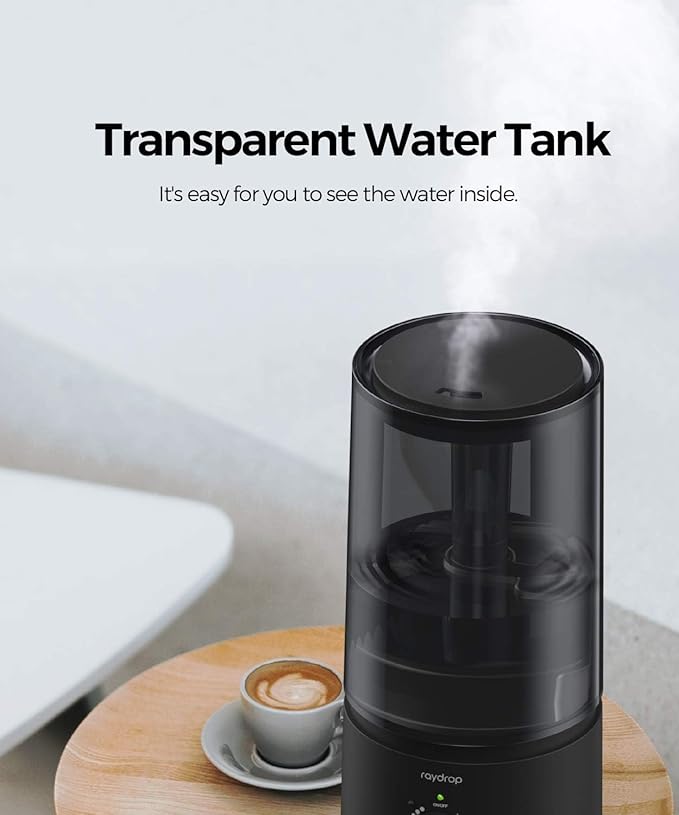 raydrop Humidifiers for Bedroom, raydrop Cool Mist Humidifiers for Babies, 1.0L Quiet Ultrasonic Humidifier, Space-Saving, Filterless, Auto Shut Off - (0.26 Gallon, US 110V)