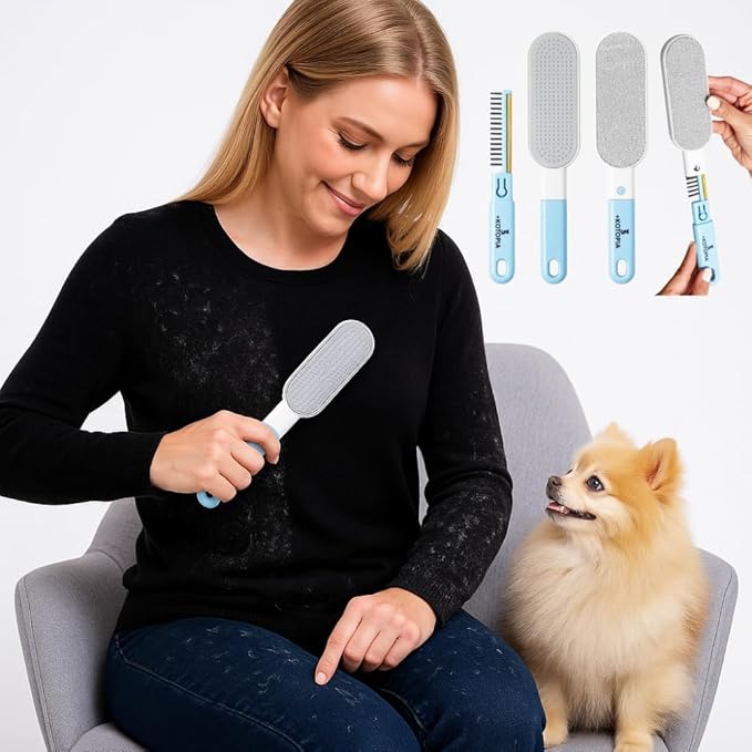 4-in-1 Pet Hair and Lint Remover Brush – Reusable Fabric and Clothing Cleaner for Pet Hair, Lint and Fur – Handheld Multi-Surface Tool for Clothes, Upholstery, Sofa and Travel Use (Sky Blue)