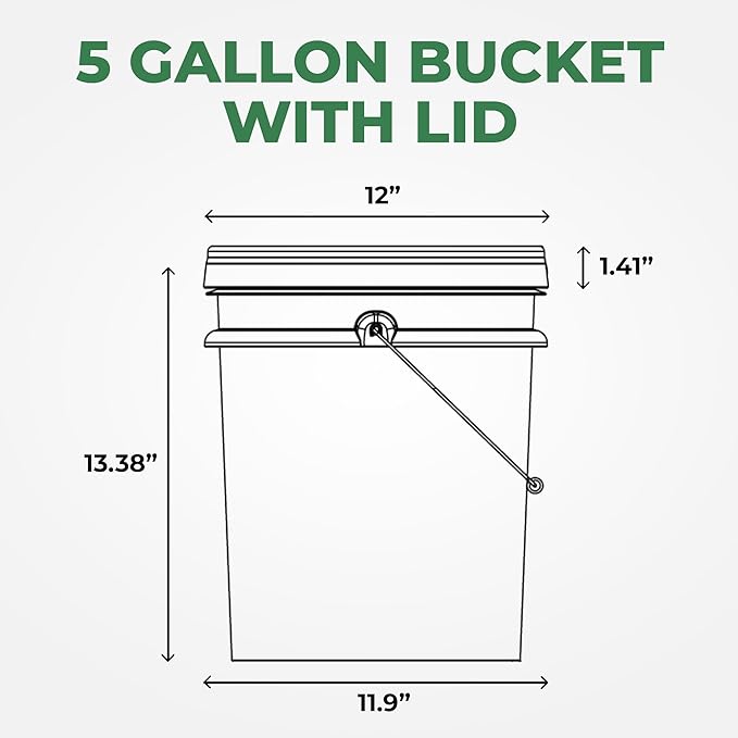 5-Gallon White Bucket Pail Container with Lid | Food Grade | Heavy-Duty Extra Durable | Metal Handles with Plastic Grip for Easy Carrying | Multi-Use | Easy Stack and Store | BPA Free