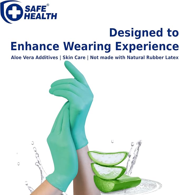 Safe Health Aloegenii HD Green Vinyl Disposable Gloves, Aloe Vera Coated, 5.5 mil, Case of 1000, Small, Latex Free, Powder Free, Cleaning, Food Service, Office, Janitorial