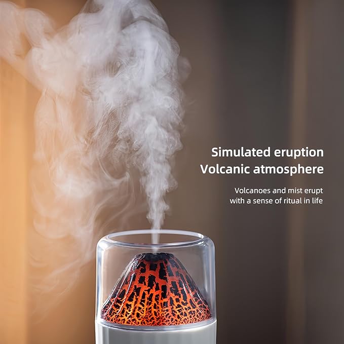 Colorful Volcano Humidifier, Ultrasonic Cool Mist Auto Shut-Off Car Diffuser, 2 Fog Mode Ultra Quiet Humidifier for Car Bedroom Office USB-300ml (White)