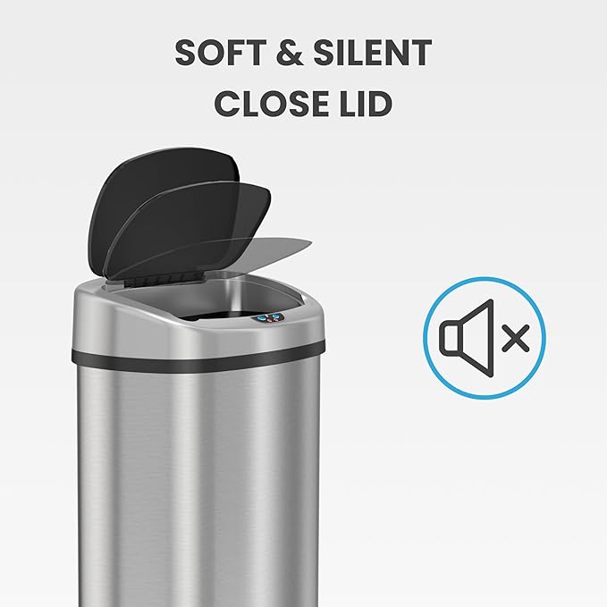 iTouchless SensorCan 50 Liter / 13 Gallon Kitchen Trash Can with Lid & Odor Filter – Motion Sensor Stainless Steel Garbage Bin for Home, Office, or Garage – Slim Oval Shape, Large Capacity Design