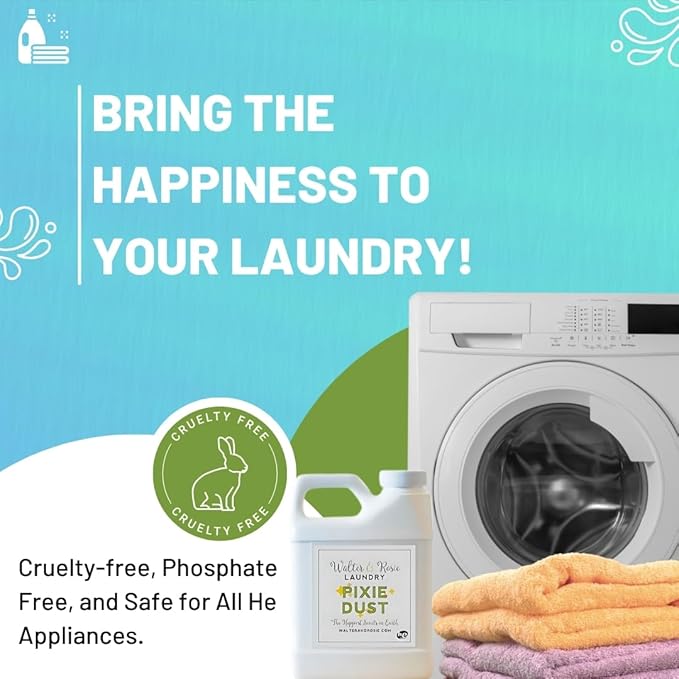 Walter & Rosie Pixie Dust Luxury Detergent - Inspired Scent with Green Notes & White Jasmine - Cleans All Fabric Types - Ideal for Machine & Handwash - The Happiest Detergent on Earth - 32 Oz