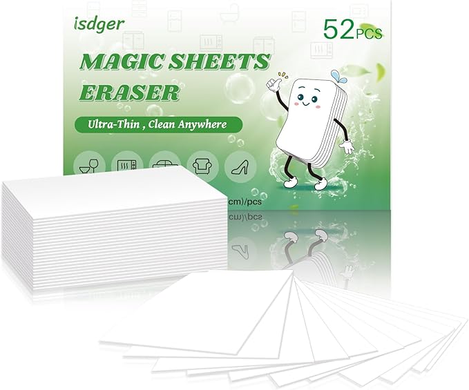 52 PCS Magic Sponge Eraser Sheets, Disposable & Portable, Ultra Thin for Cleaning Hard-to-Reach Place, Deep Clean with Water Only for Cup Plate Sink Kitchenware Bathroom