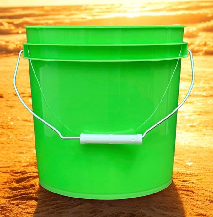 House Naturals 2 Gallon Food Grade - BPA Free Made in USA Buckets Lime Color pails with Screw On Gasket Lids (5, Lime - Orange lids)