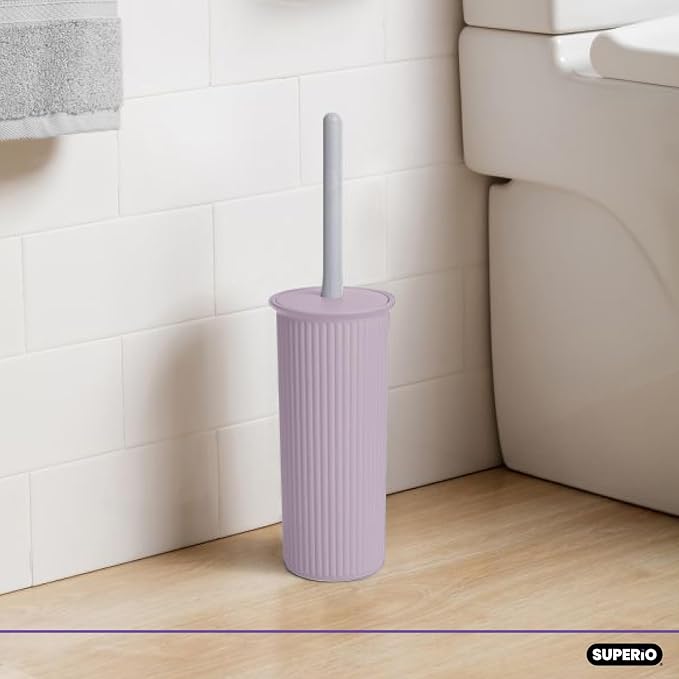 Superio Decorative Plastic Toilet Bowl Brush and Holder Set, Cleaner Scrubber for Bathroom (2, Lilac)