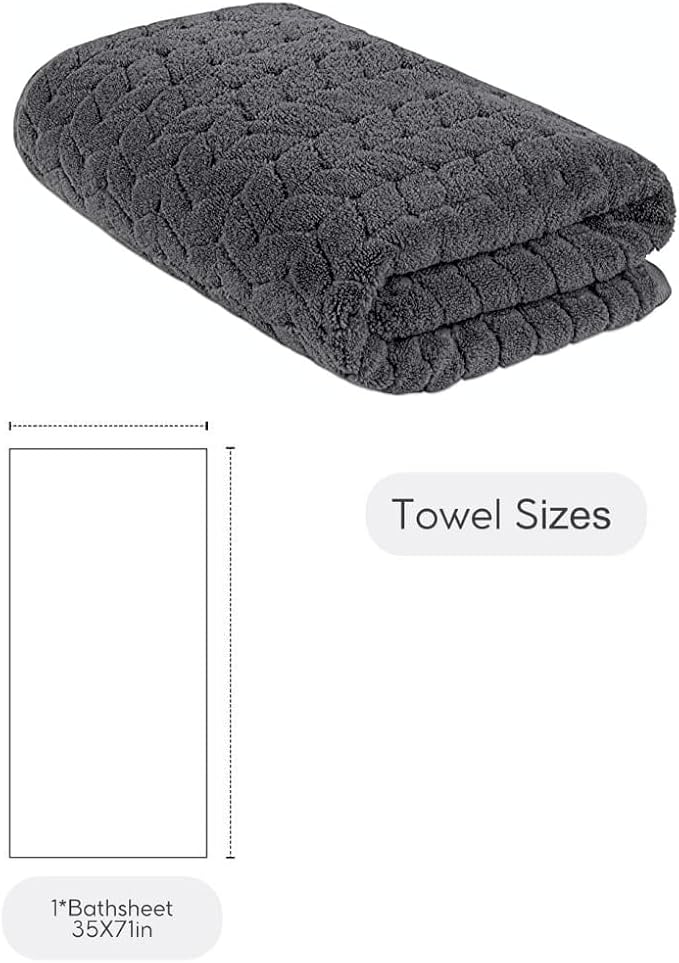 BAGNO MILANO Turkish Bath Towels, Soft Plush Jacquard Luxury Bath Towels, Quick Dry Towel Set (Grey, Bath Sheet)