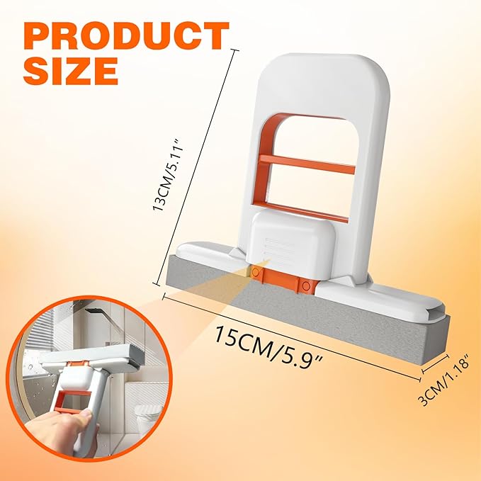 Mini Folding Table Mop, 2025 Portable Cleaning Sponge Mop for Bathroom, Kitchen, Countertops, Glass, Tile - Wet and Dry Use, Deep Grooved, One-Hand Squeeze Handle, Replaceable Mop Head