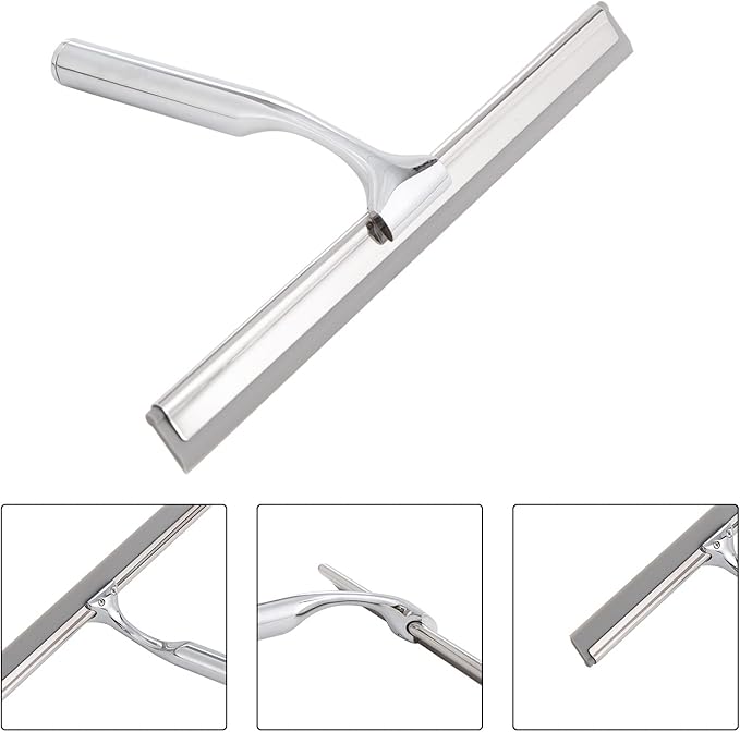 Ettori Shower Squeegee Clear Glass Wall Cleaner Stainless Steel with Suction Storage Hook -10'', Chrome