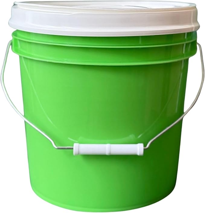 House Naturals 2 Gallon Food Grade - BPA Free Made in USA Buckets Lime Color pails with Screw On Gasket Lids (5, Lime - White lids)