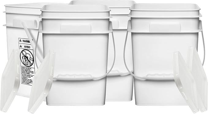 House Naturals 4 Gallon Square Food Grade Bucket Pail with Lid (Pack of 4) Made in USA containers