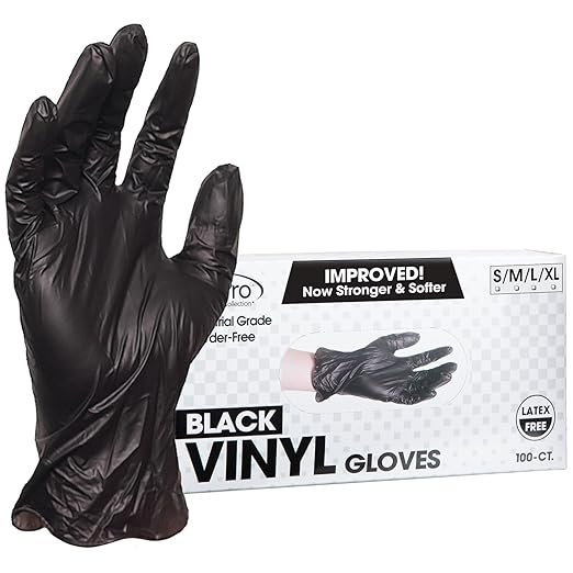 ForPro Disposable Vinyl Gloves, Black, Industrial Grade, Powder-Free, Latex-Free, Non-Sterile, Food Safe, 2.75 Mil. Palm, 3.9 Mil. Fingers, Medium, 100-Count