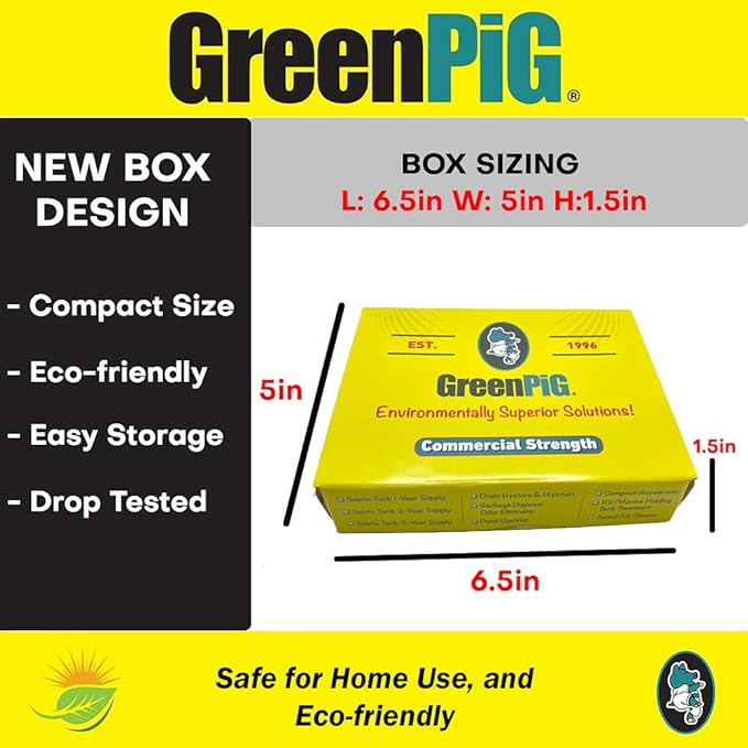 GREEN PIG Septic Tank Treatment Pods- Aids in the Breakdown of Septic Waste to Prevent Backups, Easy Flush Cleaner, 1-year supply, 6 Pods, 52C Live Tank Treatment