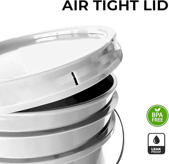 3.5-Gallon White Bucket Pail Container with Lid | Food Grade | Heavy-Duty Extra Durable | Metal Handles with Plastic Grip for Easy Carrying | Multi-Use | Easy Stack and Store | BPA Free - 2 Pack