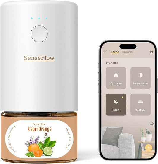 SF101S Smart Wi-Fi Waterless Ultrasonic Essential Oil Diffuser–100% Plant-Based,120-Day Natural Air Freshener & Aromatherapy scent Diffuser Covers 100㎡ for Home,Hotel-Capri Orange