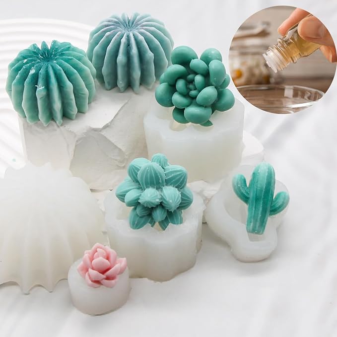 EuTengHao Succulent Silicone Molds, 3D Flower Resin Mold for Candle Soap Cake Decoration Making, Plant Flower Wax Scented Candle Soap Silicone Molds (10Pcs)