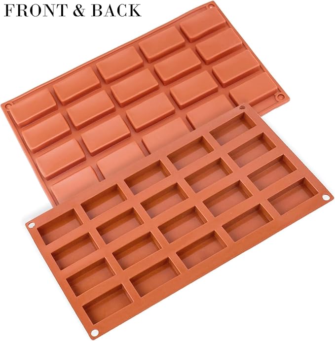 FUNSHOWCASE 20 Cavities Rectangular Chocolate Candy Bar Silicone Mold Rectangle Soap Cake Pan