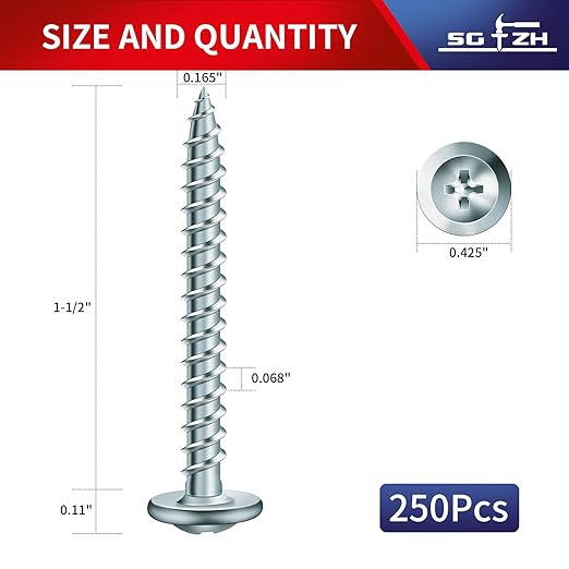 #8 x 1-1/2" Wood Screw 250Pcs Alloy Steel Standard Thread Truss Head Fast Self Tapping by SG TZH