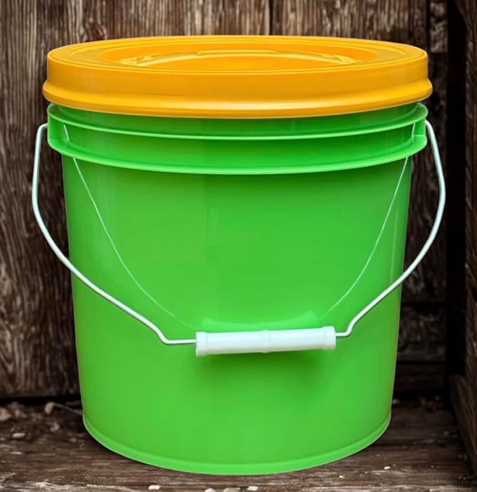 House Naturals 2 Gallon Food Grade - BPA Free Made in USA Buckets Lime Color pails with Screw On Gasket Lids (5, Lime - Orange lids)