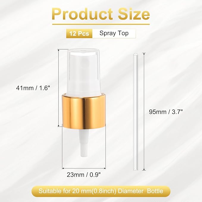 uxcell 12 Pcs Gold White Spray Top, 20/410 Fine Mist Sprayer Reusable Replacement Spray Bottle Pump Plastic Top for Cosmetic Perfume and Body Sprays Bottle