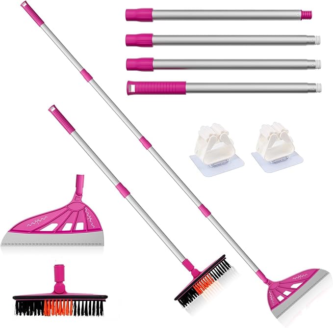 Magic Silicone Broom Sweeper, Multi-Function Floor Cleaning Brush, Bathroom, Pet Hair, Dog Brush Set (Pink)