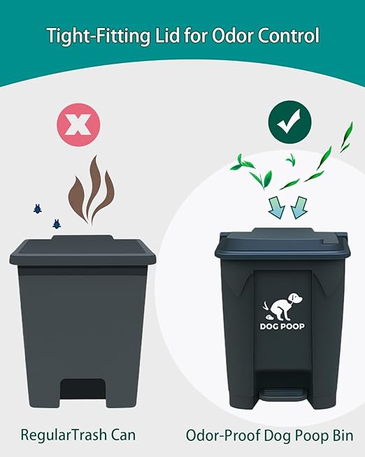 Dog Poop Trash Can Outside with Metal Rake & Tray – 20L Outdoor Pet Waste Bin with Foot Pedal Lid & 100 Bags – Waterproof Odor Control Heavy Duty Pooper Scooper for Yard & Large Dogs