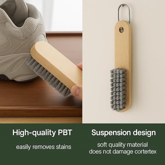 Laundry Stain Brush - Wooden Handle Clothes Cleaning Brush, Soft Bristle Fabric Scrubber, Effective Laundry Brush for Gentle and Damage-Free Stain Removal