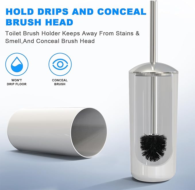 Red Toilet Brush and Holder Set, 2 Pack – Toilet Brush Red with Stainless Steel Handle, Non-Scratch Bristles, Compact and Drip-Free, Toilet Bowl Brush for Bathroom and Home Use