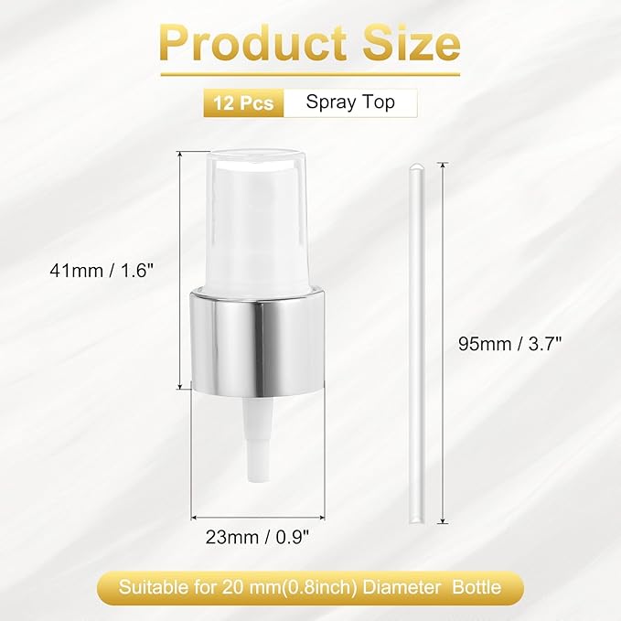 uxcell 12 Pcs Silver White Spray Top, 20/410 Fine Mist Sprayer Reusable Replacement Spray Bottle Pump Plastic Top for Cosmetic Perfume and Body Sprays Bottle